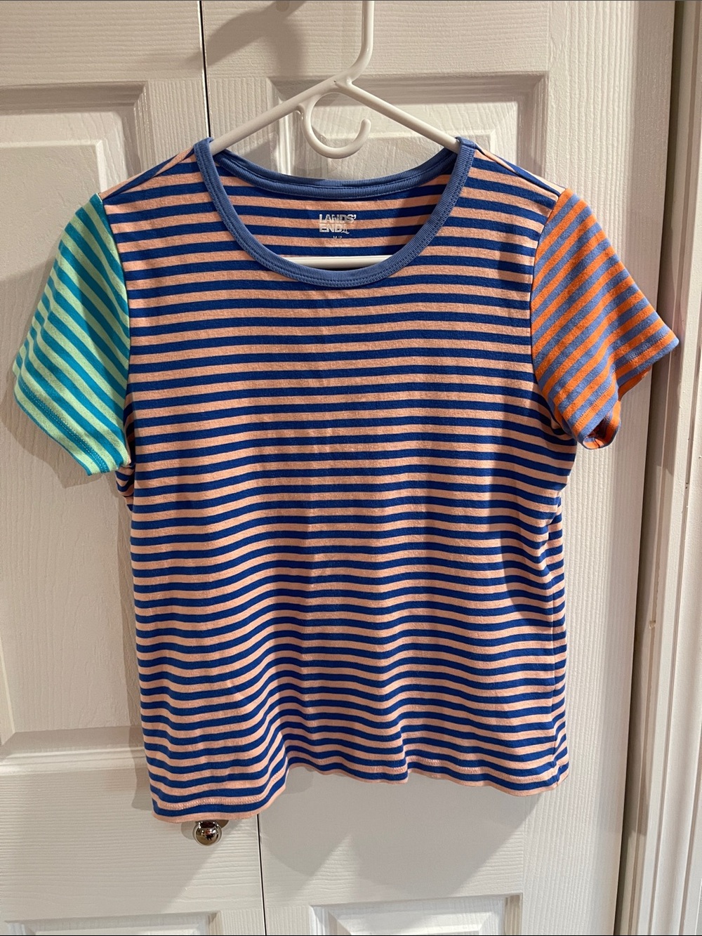Colorful Stripe Colorblock T Shirt Land’s End Size M Petite